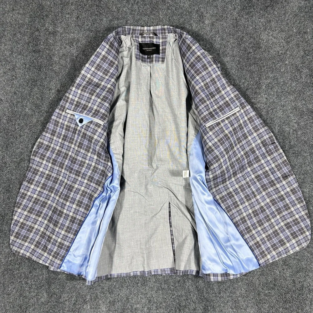 Banana Republic Sport Coat L Mens 42S Plaid 100 Linen Tailored Fit Chore Jacket
